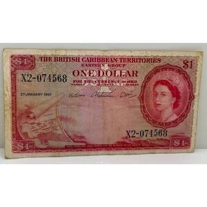 British Caribbean Territories $1 Dollar Banknote 1957-01-02 KM:7b Circulated